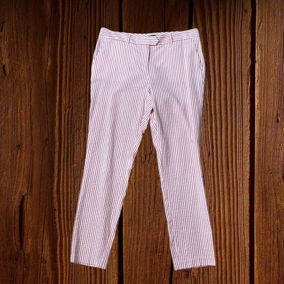 Tommy Hilfiger red and white striped seersucker straight leg pants - Picture 2 of 9